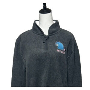 Disney Eeyore Sweater Womens Large Gray Embroidered Fleece 1/4 Zip Pullover Y2K